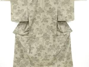 アンティーク　流水に桐笹楓模様織り出し手織り紬単衣着物